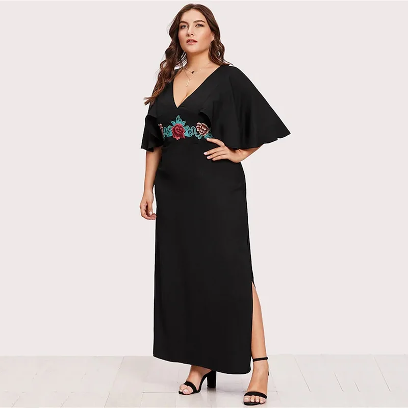 Женское платье большого размера летнее вечернее черного цвета большое Макси для