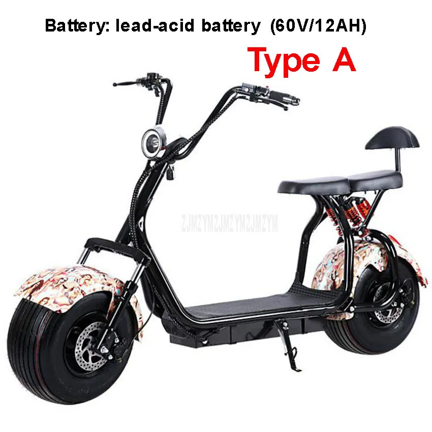 A lead-acid battery Большой 2-колесный скутер с новых электрических транспортных средств, для взрослых, для езды на велосипеде Электрический Уход за кожей лица маска Велосипедный спорт Мотоцикл Скутер самокат с сиденьем пройденное расстояние в милях 40 км 1000W A/B Тип - Цвет: A lead-acid battery