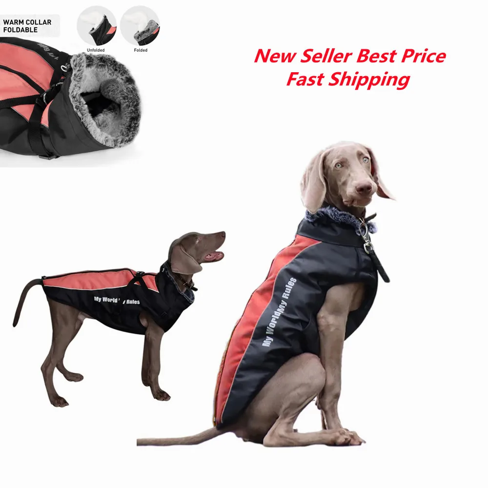 

Dog Jacket Winter Coat for Dogs Extra Warm Plush Collar Waterproof Windproof Pet Jacket for Hiking Camping with Zipper Dog Vest