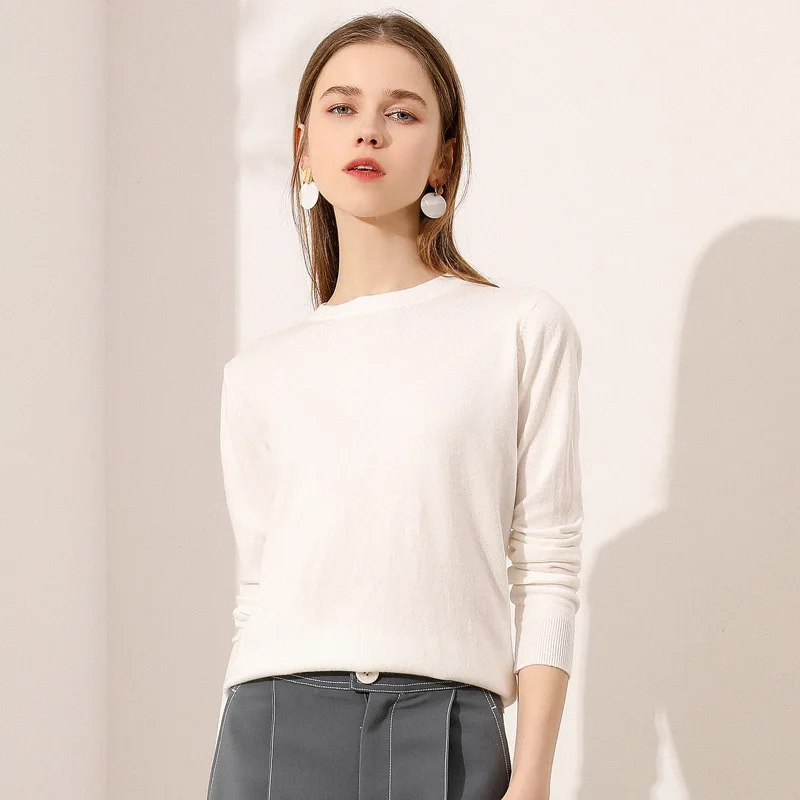 Свитер женский осенне-зимний свободный эластичный пуловер с круглым вырезом и