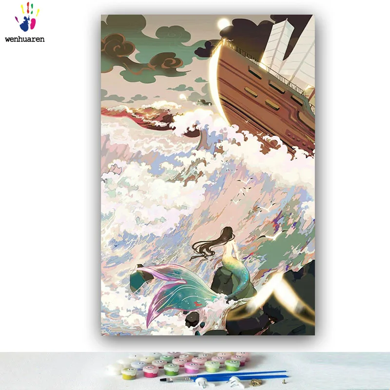 DIY картинки для раскраски по номерам с цветами океан дочь иллюстрация картина