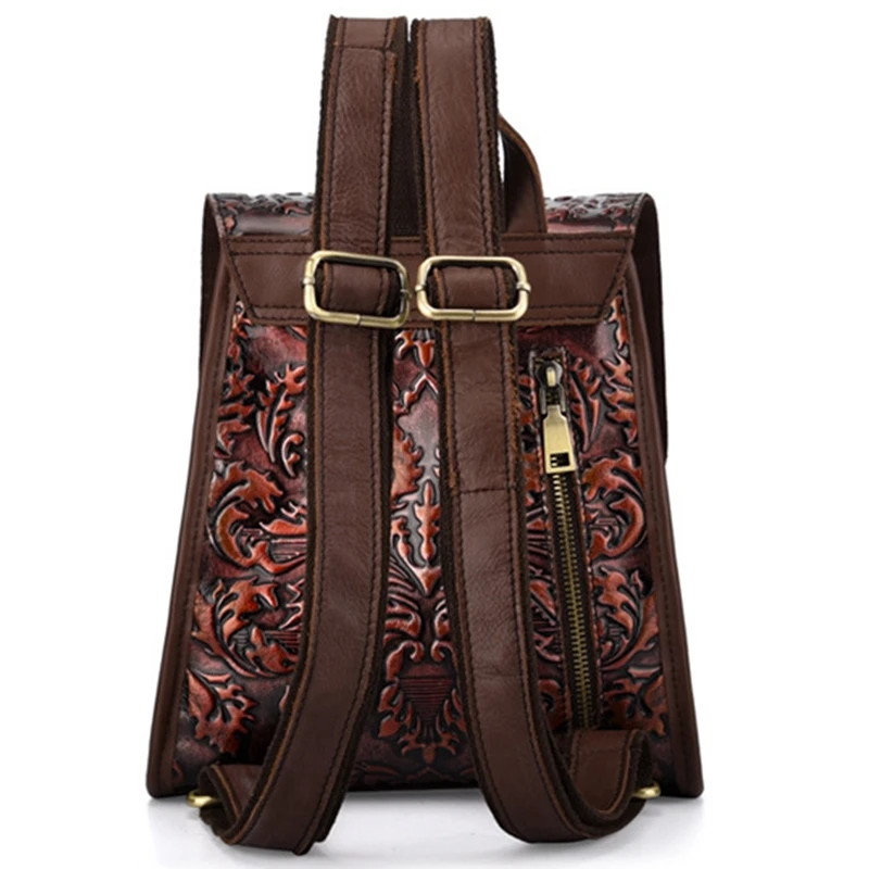 

Embossed Leather Backpack Top Layer Cowhide Girl Backpack School Bag Casual Backpack