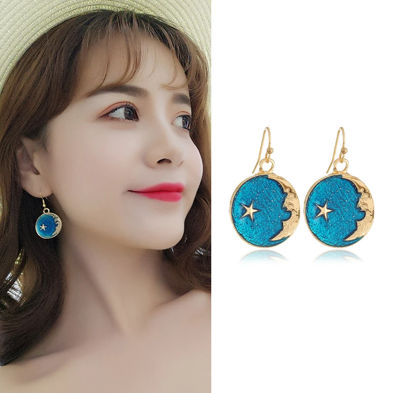Модные круглые геометрические серьги для женщин эстетический стиль звезда Луна