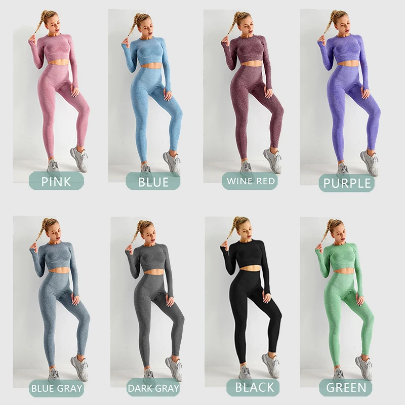 

Women's Yoga Wear Exercise Gym Suit Seamless Long Sleeve Yoga Suit High Waist Leggings Sportswear