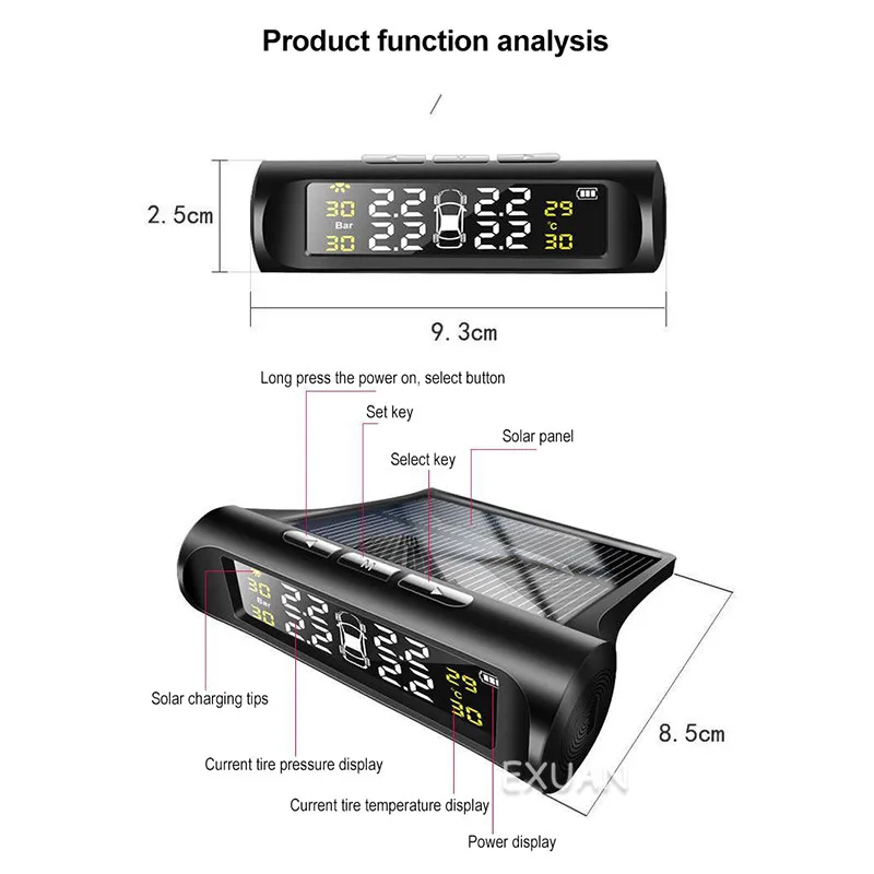 

Built-In Tire Pressure Monitor, Solar Wireless Tire Pressure Monitor, High-Precision Automobile Tire Pressure Monitor