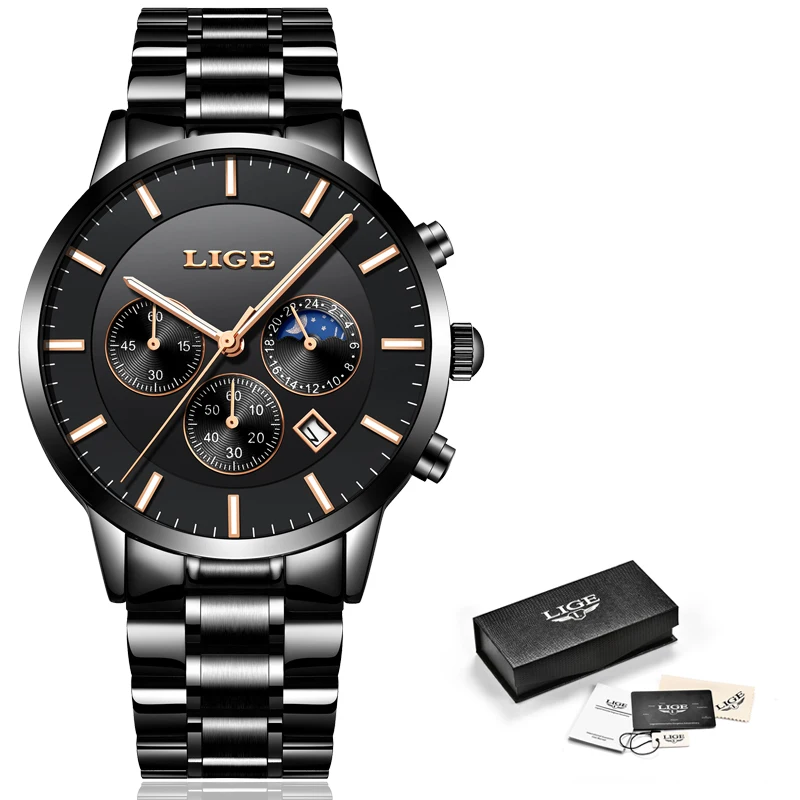 

2020 New Mens Watches LIGE Business Watch Top Brand Luxury Stainless Steel Waterproof Clock Military Sport Watch Men Chronograph