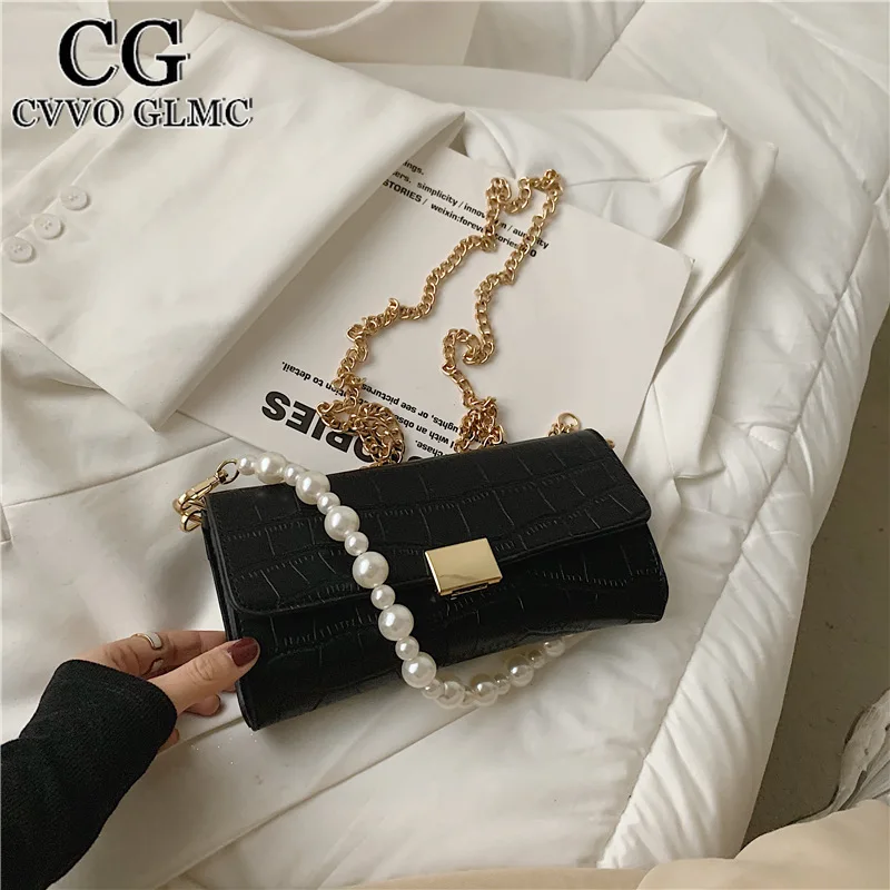 

Cvvo Gimc 2021 new lady bag fashion pearl chain small handbag trendy mobile phone bag wallet shoulder bag lady messenger bag