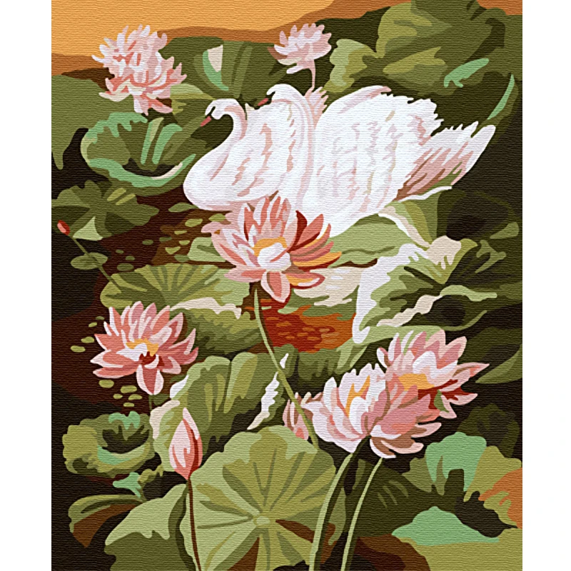 DIY Magpie Lotus Painting By Numbers Handpainted Flower and Bird Illustration Wall Art Picture Home Decoration Frameless 16&quot*20&quot | Дом и