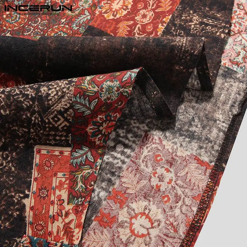 

INCERUN Men Printing Shirt Short Sleeve Stand Collar Cotton Tops Summer Beach Hawaiian Shirts Streetwear 2021 Casual Camisas 3XL