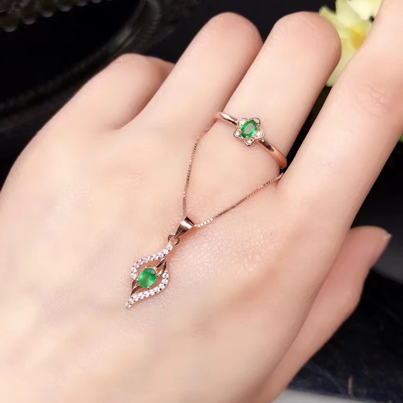 CoLife Jewelry Natural Emerald Ring Pendant Set for Wedding Zambia Silver Gift Woman | Украшения и аксессуары