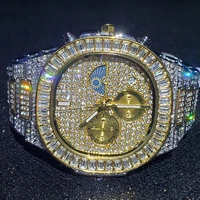 hip hop missfox baguette diamond mens watches quartz chronograph luxury brand gold watch men waterproof golden clock timepiece
