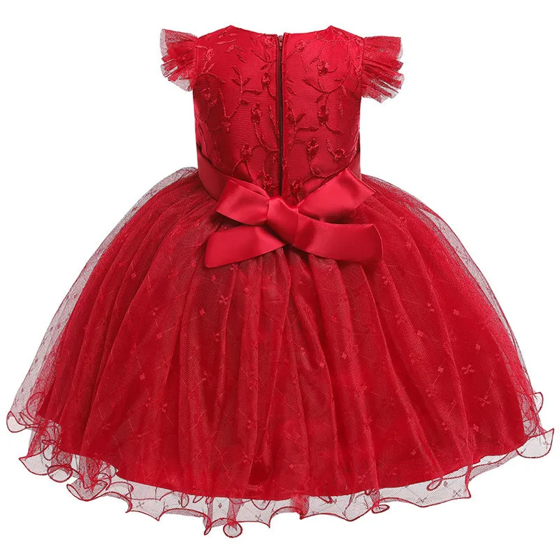 

12M-8Y Baby Girls Lace Embroidery Dress Fly Sleeve Kids Elegant Wedding Party Dresses Bow Tutu Princess Dress