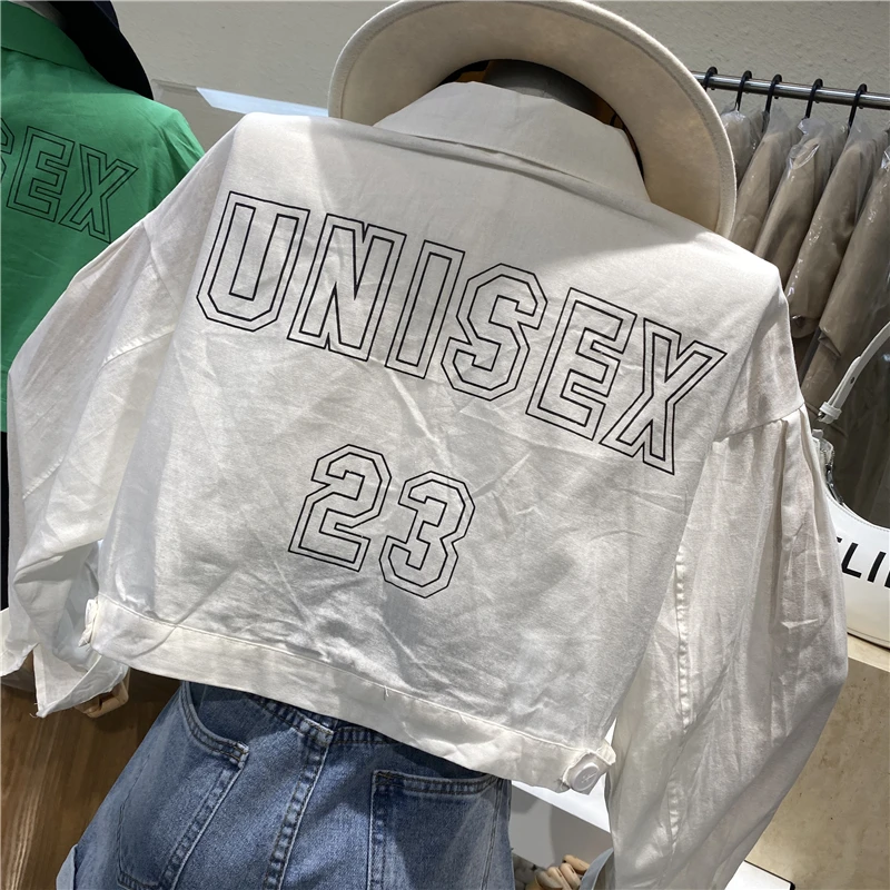 

Short Loose Long-sleeved Jacket With Small Letters On The Back 2021new Single-breasted Solid-color Casual Coat