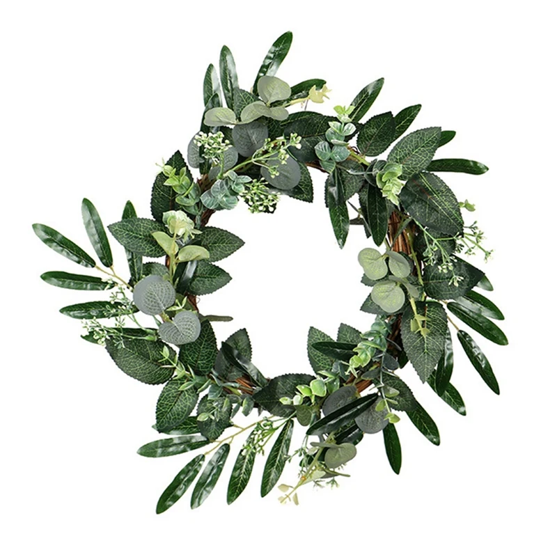 

Artificial Olive Leaf Eucalyptus Wreath for Festival Celebration Front Door Wall Hanging Window Wedding Fireplace Decor