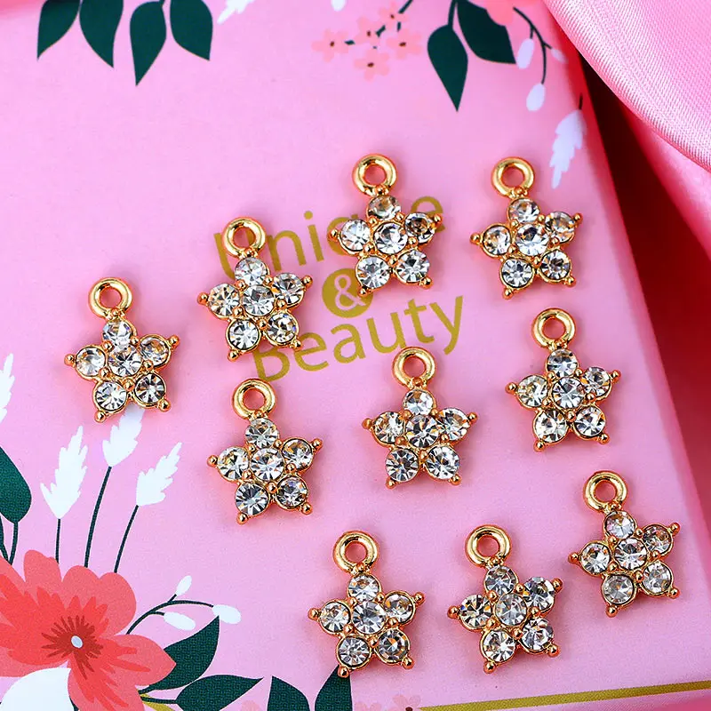 

Exquisite Crystal Stars Shape Charms Gold Metal Shiny Rhinestone Stars Pendant Wholesale For DIY Earrings Handmade Accessories