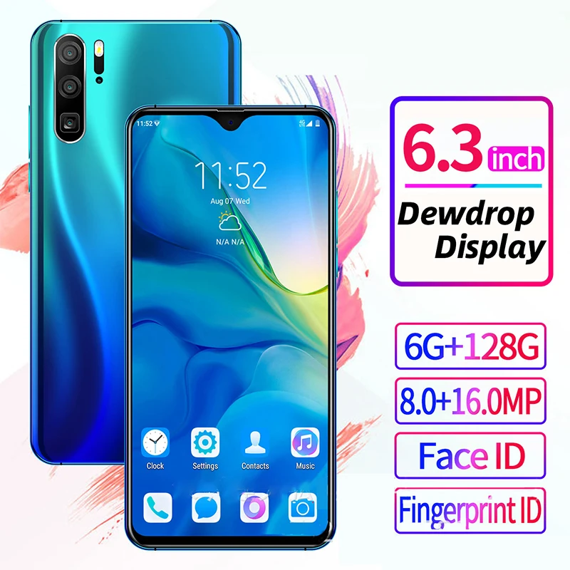 Android мобильный телефон 6 3 &quotFace ID HD экран 6G + 128G rom 8MP 16MP четырехъядерный 2000mAh 5MP