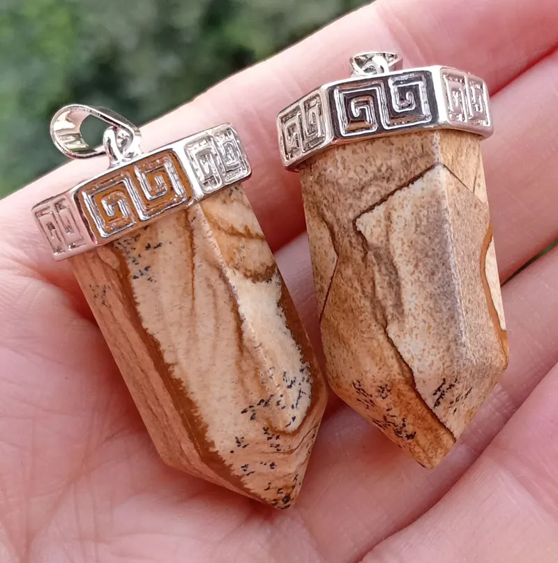 Натуральное изображение яшмы камень шестиугольник точка кулон драгоценные