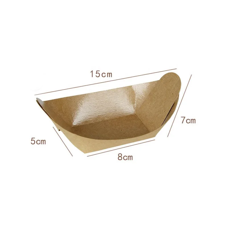 

100pcs Disposable Kraft Paper French Fries Boat Food Tray Anti-oil Fast Food Packing Box Takeaway Supplies