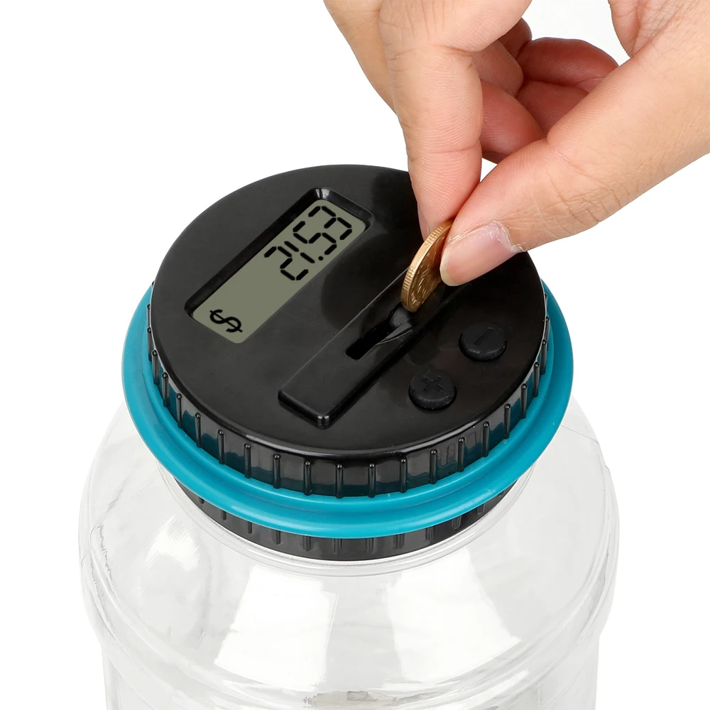 

Piggy Bank Battery Powered Digital LCD Screen with Automatic Counter 1.8L For USD EURO ABS Money Saving Box Coins Storage Jar