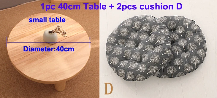 40cm table 2 cushion Японский стиль бурливуд цвет круглый стол из древесины пауловнии традиционная азиатская мебель гостиная низкий пол журнальный столик деревянный - Цвет: 40cm table 2 cushion