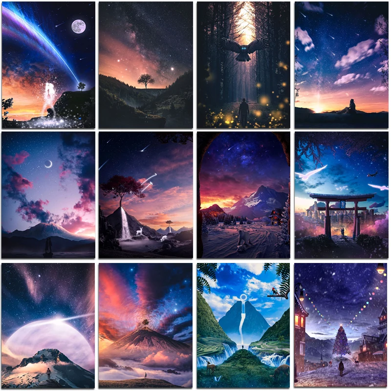 

Алмазная живопись «сделай сам», полноразмерная вышивка пейзажа фэнтези, вышивка крестиком, круглая межзвездная мозаика, украшение для дома...