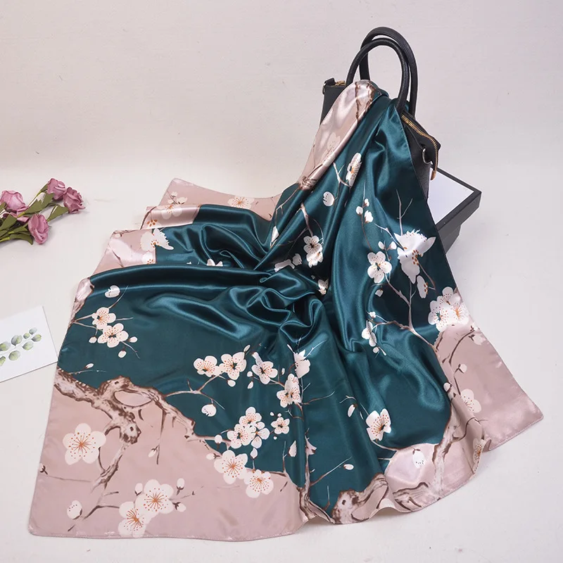 

2021 New Sunscreen Kerchief Women Hair Handkerchief Print Neck Scarfs Ladies Silk Satin Shawl Female 90X90CM Headband Scaves