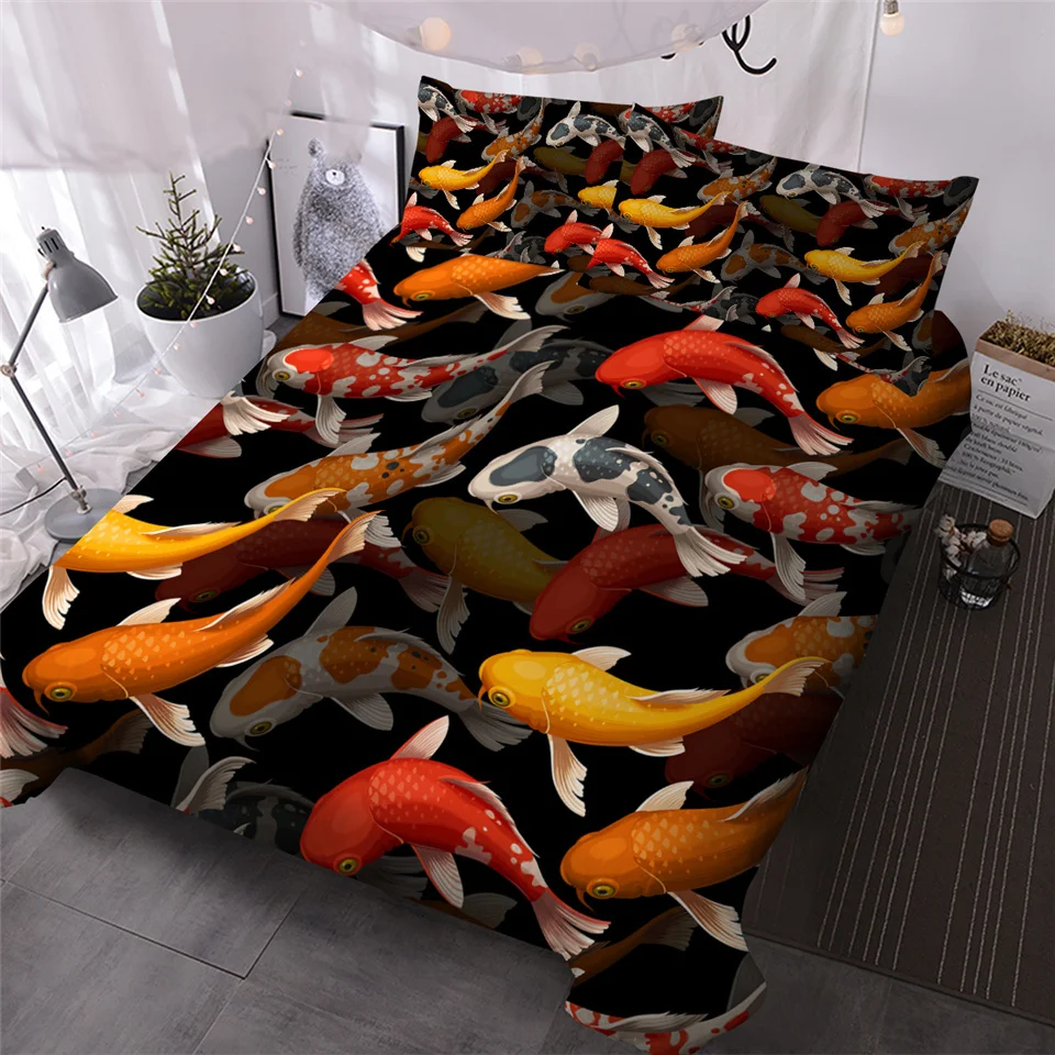 Blesslive Koi Carps Комплект постельного белья Королева Красный Золотой счастливый рыба пододеяльник набор красочное одеяло покрывало 3 шт. благоприятное постельное белье