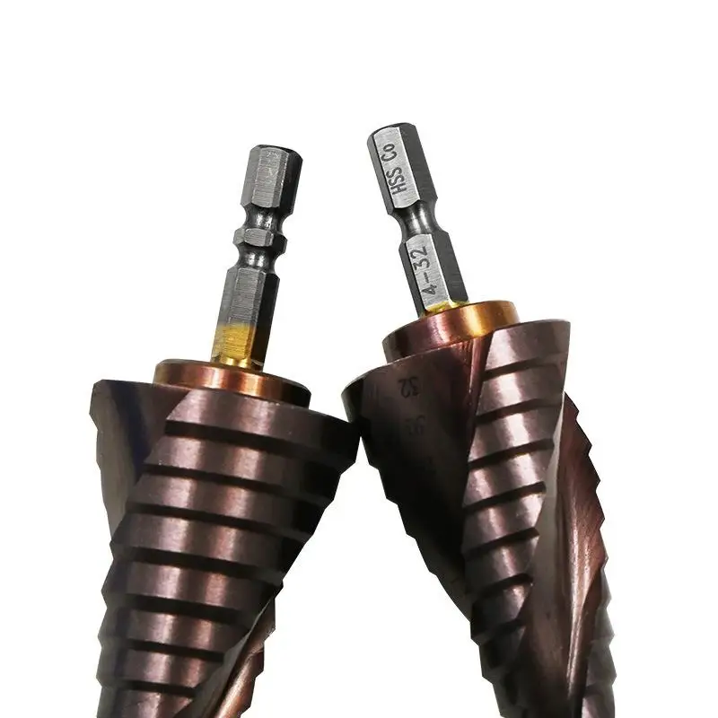 

HSS Steel Cone Drill Bit Set Metric Spiral Flute The Shape Hole Cutter 4-12mm 4-22mm 4-32mm HSS Co M35 Steel Step Sharpening
