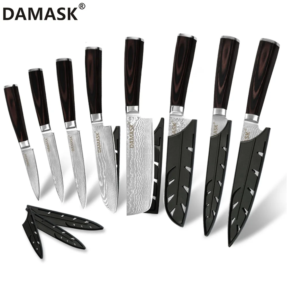 Damask 8 дюймов кухонный нож для суши лосось нарезки Кливер Дамасская сталь шеф-повара ножи сырой рыбы филе слоев кухонные принадлежности