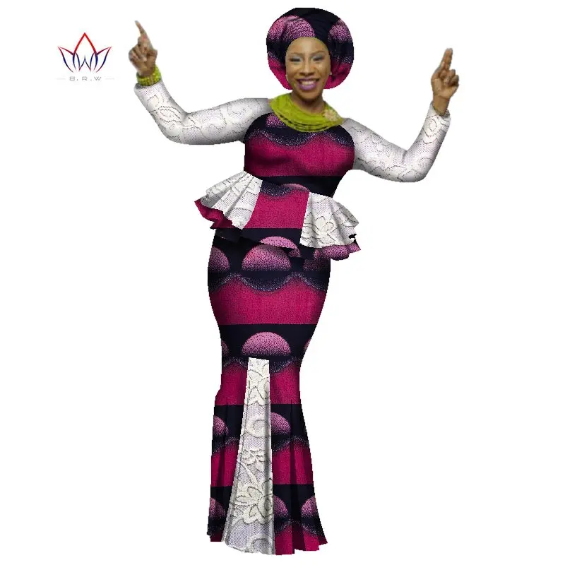 Африка Стиль Базен Riche Платья для женщин Для Двойка комплект топы с длинными