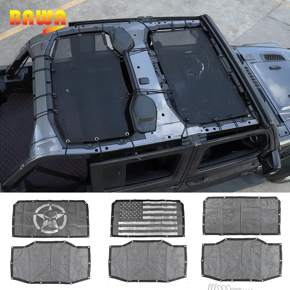

BAWA Car Cover Roof Sunshade Mesh Top Cover Anti UV Rays Insulation Net Accessories for Jeep Wrangler JL 2018+