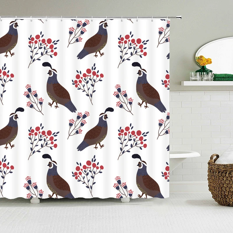 Занавеска для душа с 3D-принтом цветов и птиц водонепроницаемая занавеска из