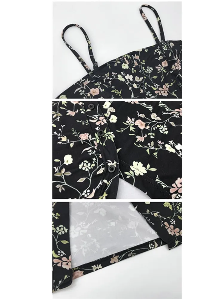 

Summer Fashion Women Dress Slash neck Sleeveless Slim Dress Sexy Spaghetti Strap Backless Split Dress Casual Print Party Dresses