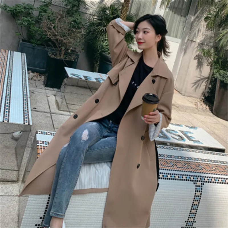 Женская ветровка с поясом повседневный Тренч цвета хаки длинным рукавом и