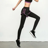 fake two piece sports pants high waist quick dry stretch women fitness leggings leginsy damskie calzas deportivas mujer
