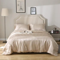 jacquard satin silk linens 3pcs bed linen euro bedding set luxury duvet cover set silk strip bed cover pillowcase for home hotel