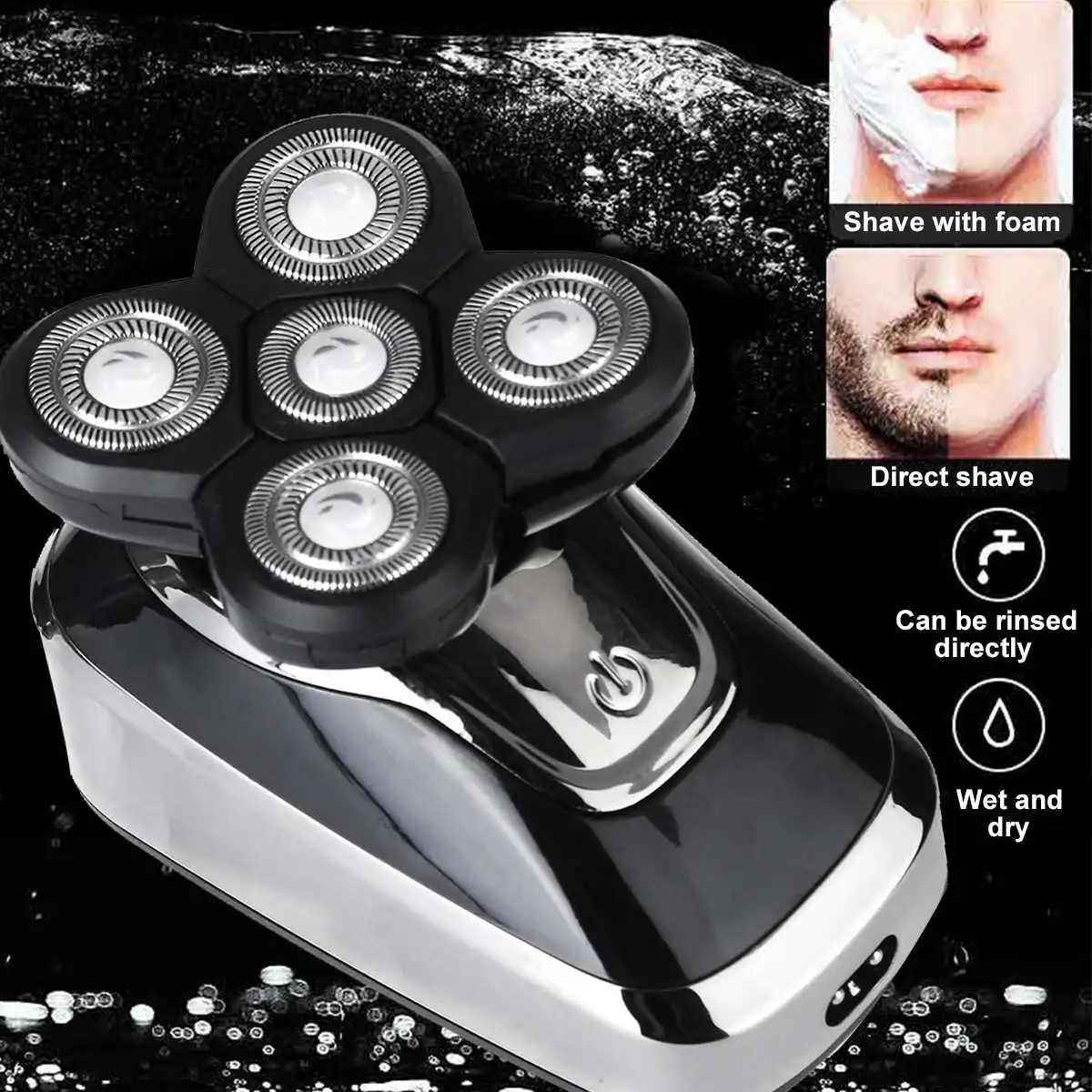 

5 in 1 USB Rechargeable Razor Hair Clipper Whole Body Washing 5 Floating Heads Electric Shaver Facial Cleaning Shaver For Men