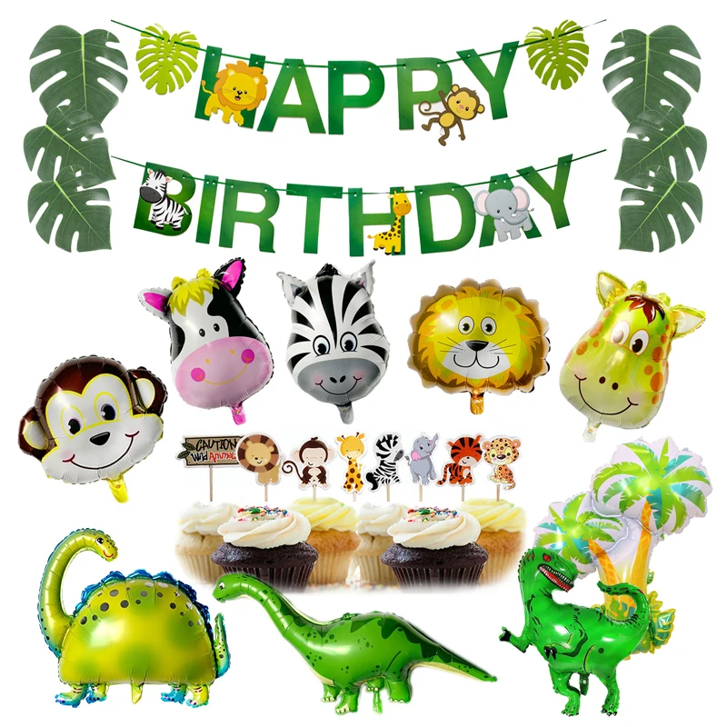 

Animal Balloon Birthday Safari Party Dinosaur Jungle Party Theme Zoo Birthday Party Decoratino Kids Happy Birthday Banner Decor