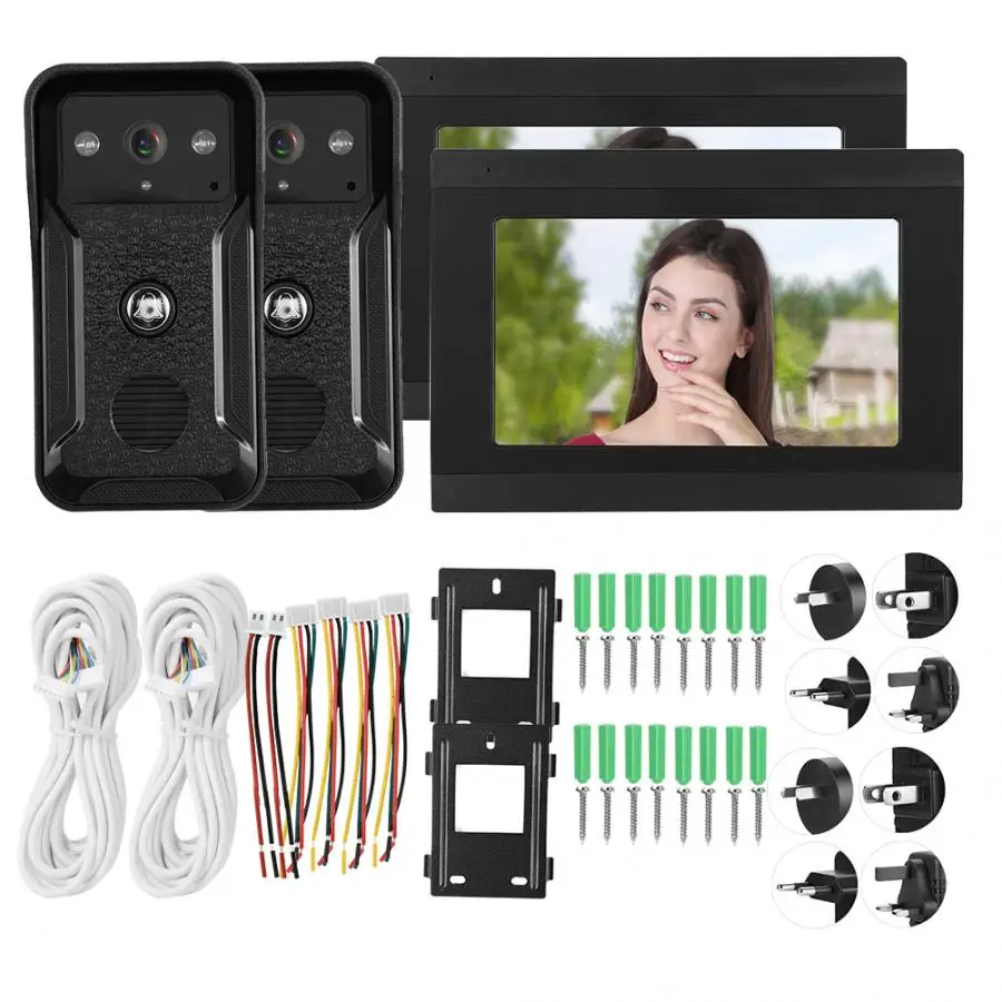 Видеодомофон 7 дюймов проводной Wi Fi 2 камеры и мониторы 1080P 100 240 В|Дверные звонки| |