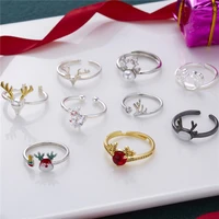 women christmas elk open ring elegant deer head antlers adjustable rings bride wedding engagement party holiday ring jewelry