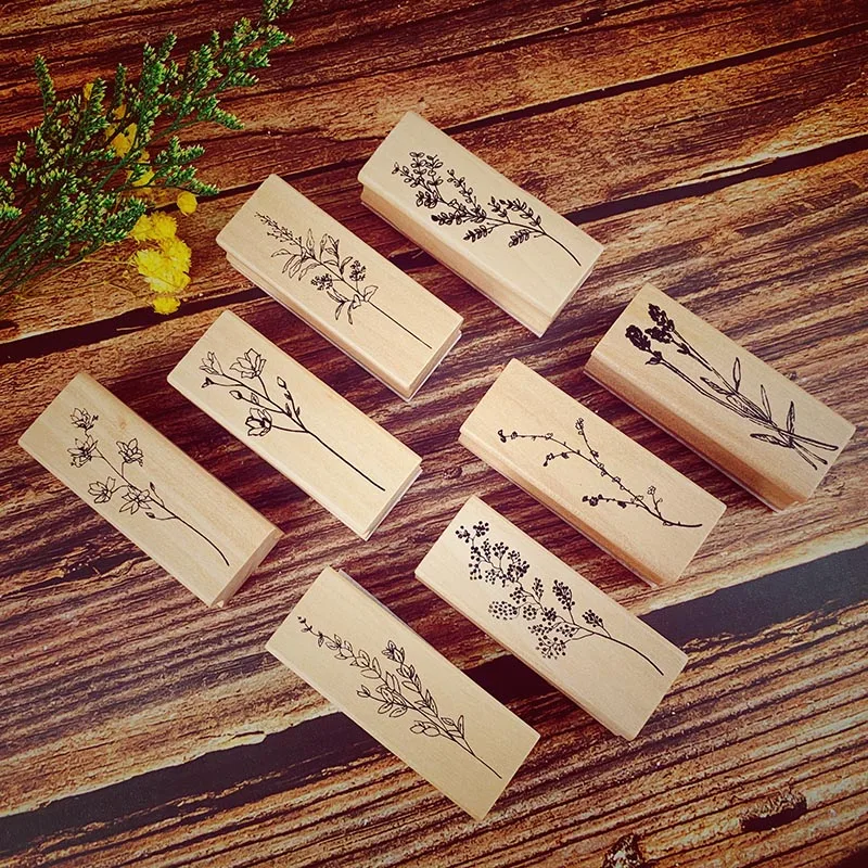 Деревянные и резиновые штампы комплект Винтаж дерево цветок поделки резиновая