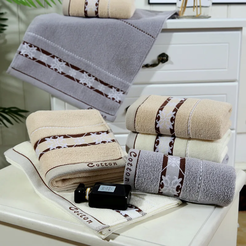 Цветочное жаккардовое полотенце бытовое Хлопковое с вышивкой для лица ванной