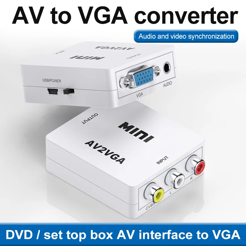 Мини HD видео конвертер коробка AV RCA CVBS к VGA 1080P адаптер AV2VGA с 3 5 мм аудио выходом для