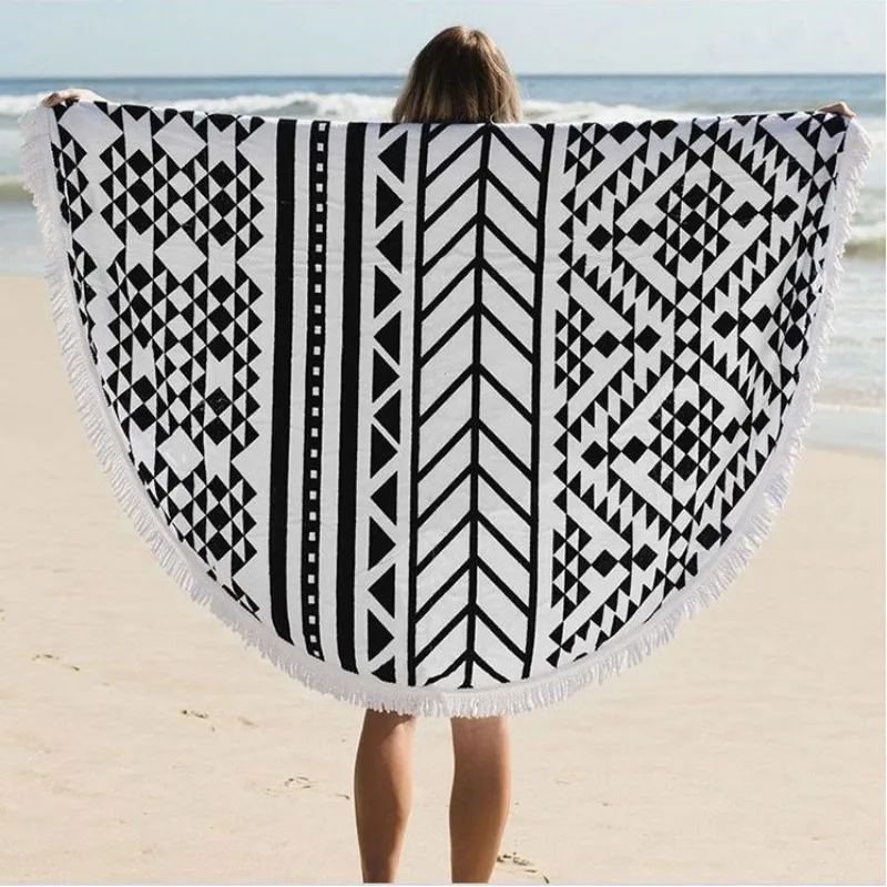 

Microfiber Round Beach Towels Sport Scarf Bohemian Swimming Bath Towel With Tassel