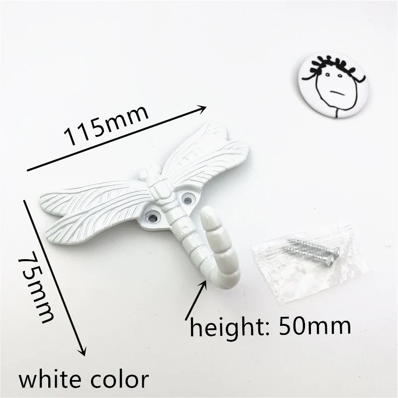 white color LCH художественный креативный крючок в форме стрекозы для одежды, вешалка для одежды из цинкового сплава, крючок для шкафа, дверная фурнитура, матовый серебряный крючок - Цвет: white color