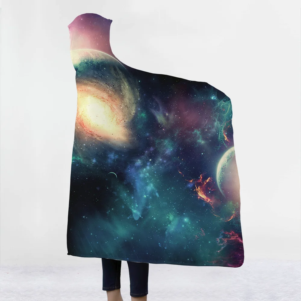 Одеяло с капюшоном Cosmic Galaxy, утепленный плащ из микрофибры, волшебная Сиеста, семейная одежда, одеяло для детей, Прямая поставка
