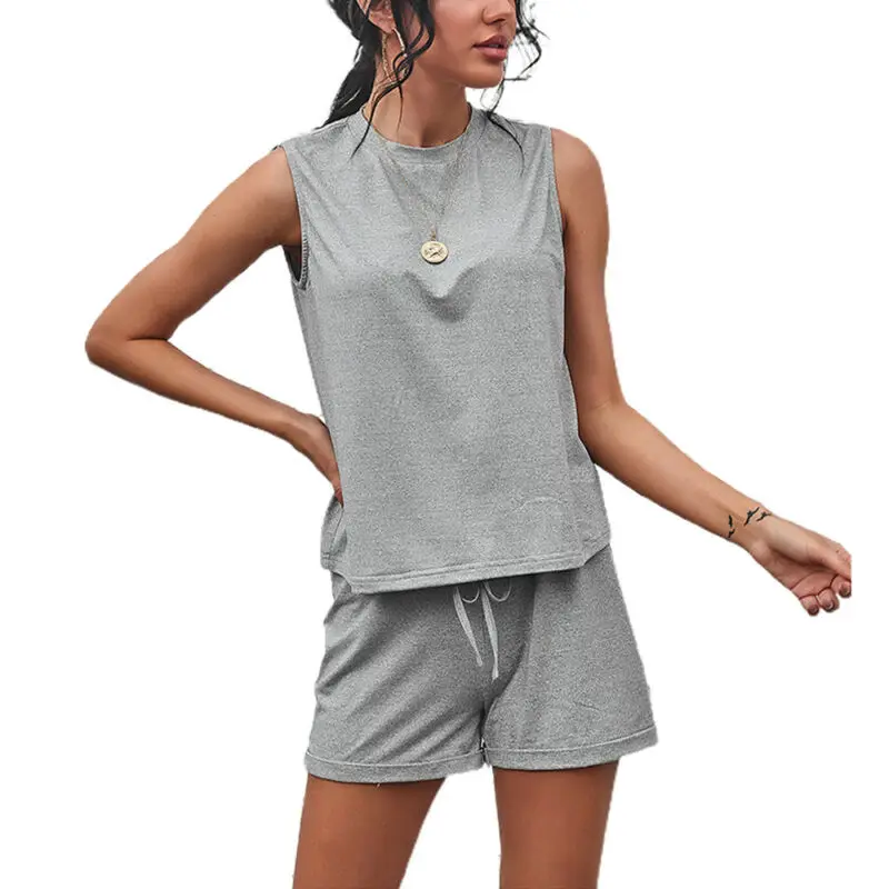 

2 предмета в комплекте Женская домашняя одежда комплект одежды: жилетка и шорты для спортивного зала, для пробежки, костюмы для девочек серо...