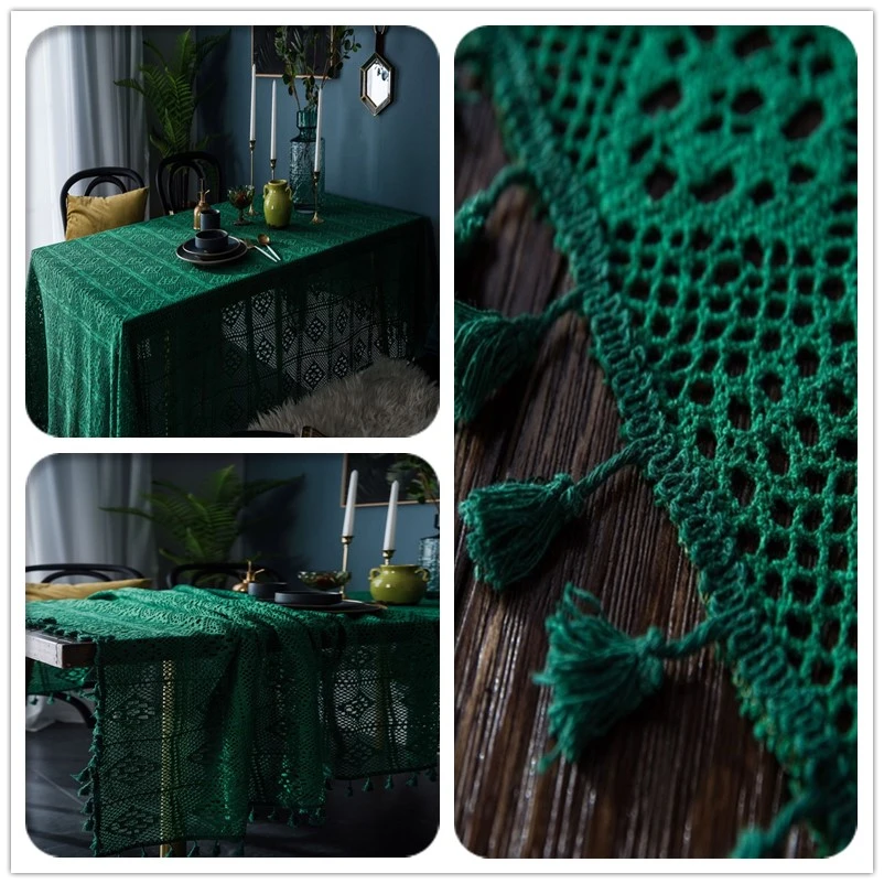 Зеленая кружевная скатерть ручное вязание крючком прямоугольное покрытие для