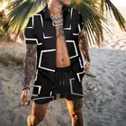 Новинка 2021, мужской комплект в национальном стиле, рубашка с лацканами и короткими рукавами с гавайским принтом, летняя мода, высококачественный пляжный комплект с шортами и принтом