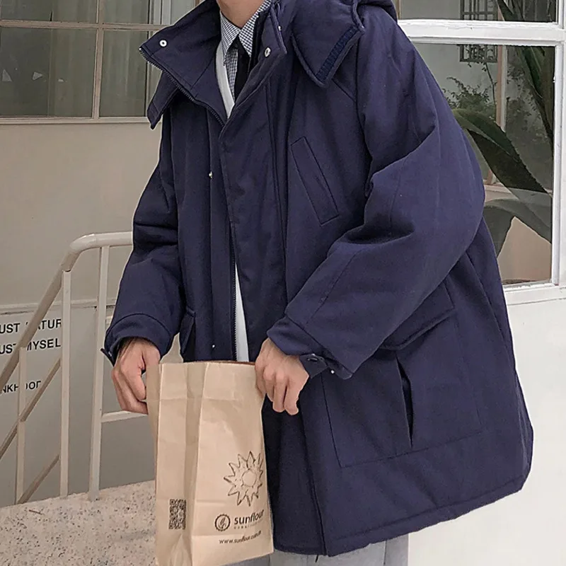 Зимняя хлопковая куртка Мужская теплая Толстая Модная парка однотонная